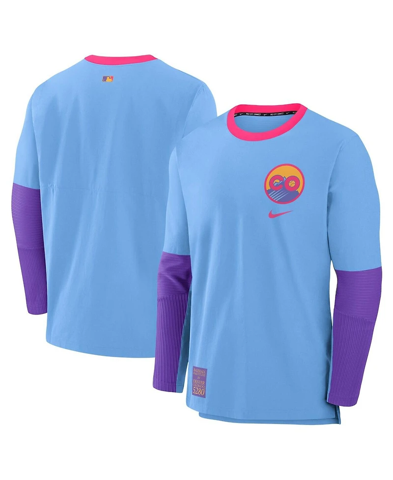 Nike Men's Light Blue/Purple Colorado Rockies 2025 City Connect Authentic Collection Lightweight Player Performance Long Sleeve T-Shirt
