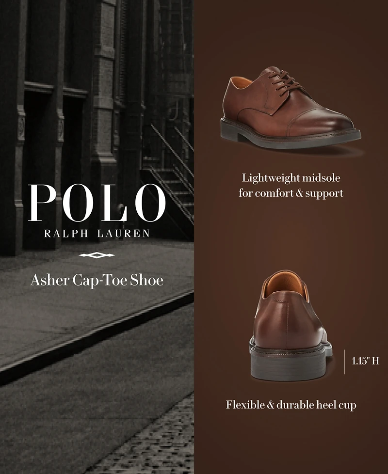 Polo Ralph Lauren Men's Asher Leather Cap-Toe Dress Shoe