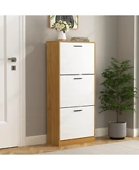 Streamdale Shoe Storage Cabinet with 3 White Panel Flip Drawers, Freestanding Organizer for Entryway, Narrow Shoe Rack Cabinet