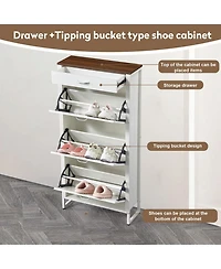 Streamdale Shoe Storage Cabinet with 3 Flip Drawers & 1 Open Drawer