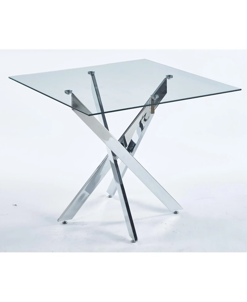 Streamdale Modern Glass Dining Table with Cross Metal Legs (90x90x75cm)