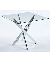 Streamdale Modern Glass Dining Table with Cross Metal Legs (90x90x75cm)