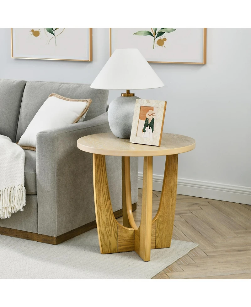 Streamdale 25" Round End Table, Wooden Side Table, Night Stand for Bedroom, Living Room, Reception Room (Oak Color)