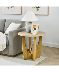 Streamdale 25" Round End Table, Wooden Side Table, Night Stand for Bedroom, Living Room, Reception Room (Oak Color)