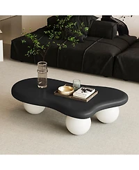 Streamdale 40 Inch Cloud Shaped Coffee Table with 3 Ball Legs for Living Room, Black Top White Legs