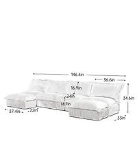 Slipcovered 4-Seater Sectional Sofa with Ottoman and Accent Pillows