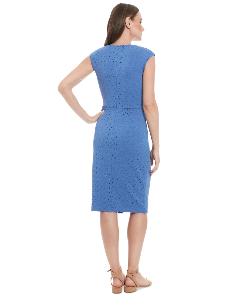 London Times Women's V-Neck Twist-Front Sleeveless Dress