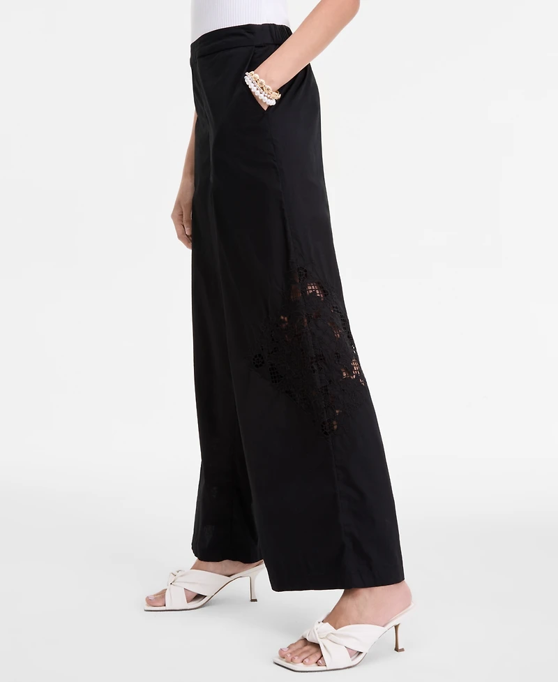 I.n.c. International Concepts Women's Cotton Lace-Trim Wide-Leg Pants, Exclusively at Macy's
