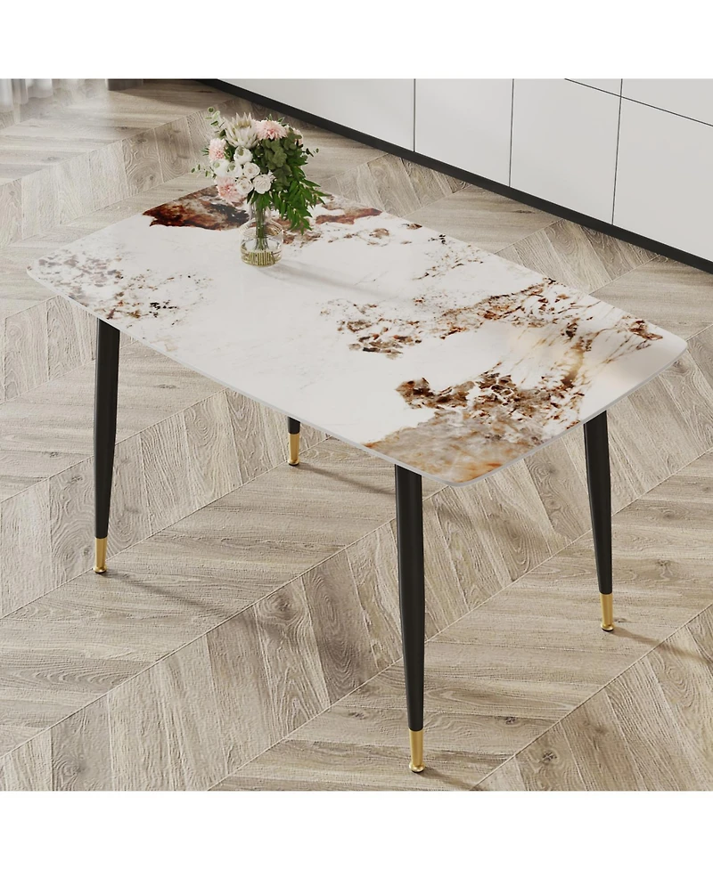 Pristine Dining Table: Patterned Sintered Stone Top on Black Legs (50"30"30")