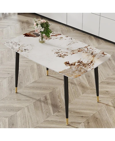 Pristine Dining Table: Patterned Sintered Stone Top on Black Legs (50"30"30")