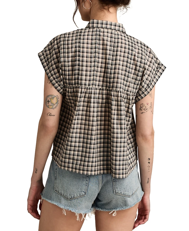 Lucky Brand Women's Cotton Pintuck Button-Front Top