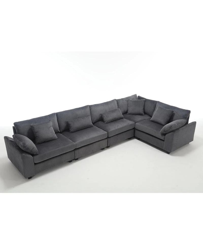Streamdale Oversized Corduroy Sofa Couches 5-Seat Dark Gray Modular Sectional