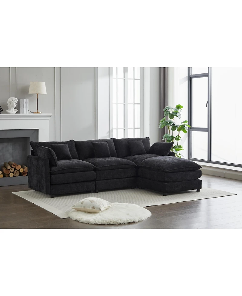 Streamdale Modular Sectional Sofa, 3-Seater Sofa with Ottoman, Modern L-Shaped Sofa for Living Room Bedroom Apartment