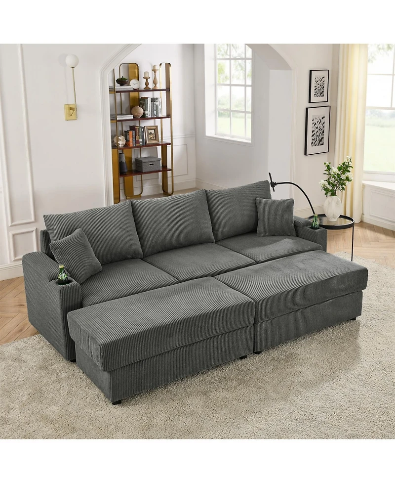 Streamdale Modern Sofa Bed with Storage, Ottomans, & Charging Ports