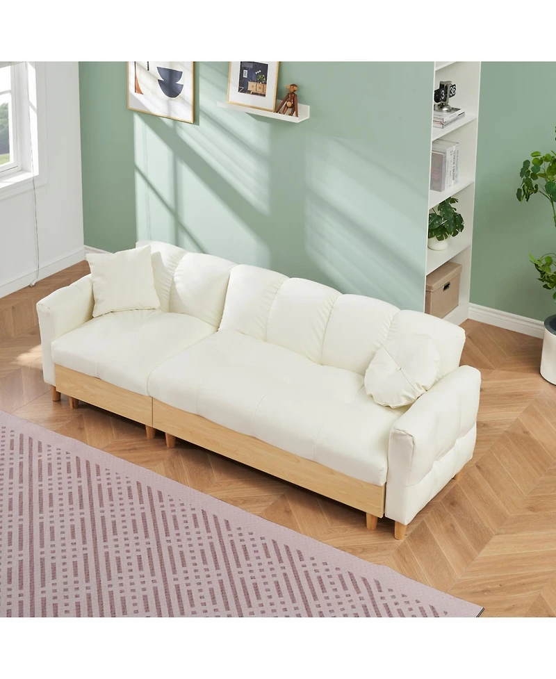 Streamdale Furniture 86.61 inches beige technology cloth sofa, three sofa lift sofa bed, sofa bed with storage cabinet, sofa is soft and comfortable,