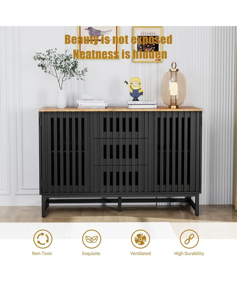 Streamdale Modern 3-Drawer 4-Shelf Dresser with Striped Grille