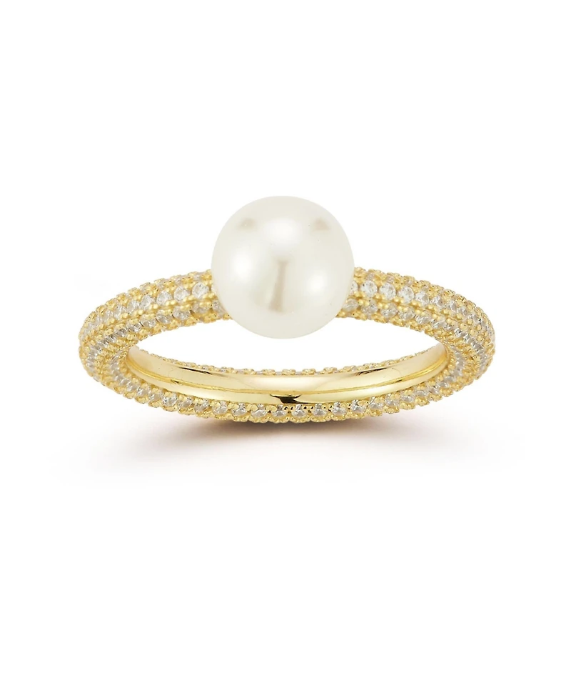 Rachel Zoe 14K Gold Plated Sterling Silver Pearl Pave Band Ring