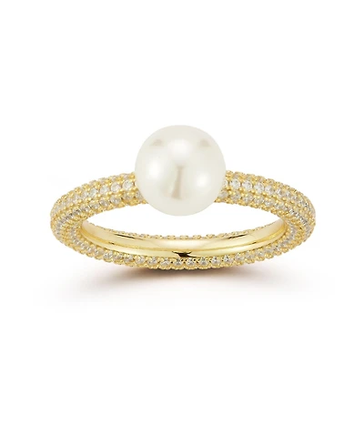Rachel Zoe 14K Gold Plated Sterling Silver Pearl Pave Band Ring