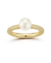 Rachel Zoe 14K Gold Plated Sterling Silver Pearl Pave Band Ring