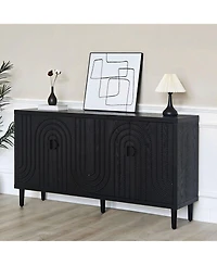 Streamdale Furniture Modern Black Accent Cabinet 4-Door Wooden Storage Cabinet