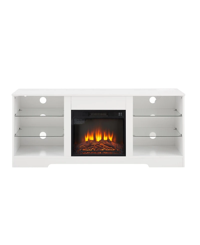 Streamdale Electric Fireplace Tv Stand with Glass Shelves, 58
