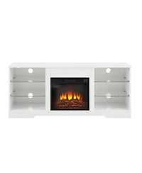 Streamdale Electric Fireplace Tv Stand with Glass Shelves, 58