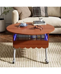 Streamdale Round Lift-Top Coffee Table with Wheels, Metal Frame and Multi-Color Lighting in 27.6"