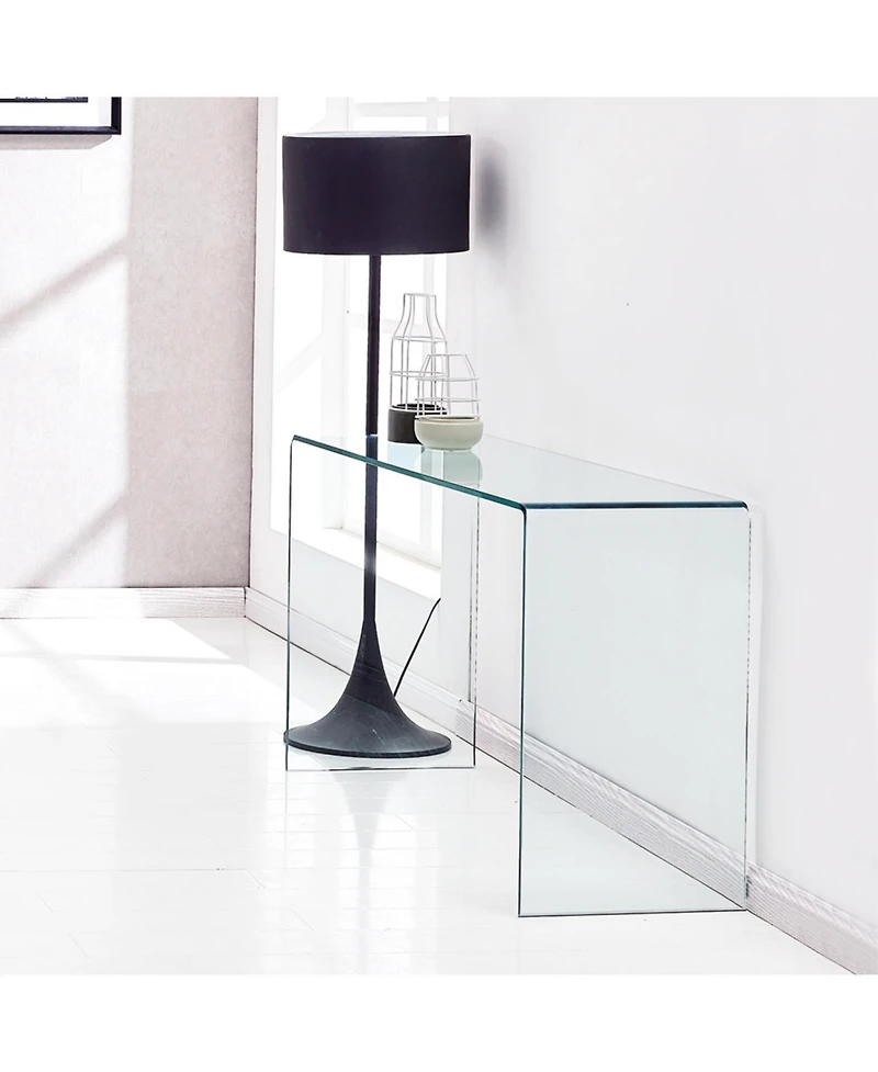 Streamdale Glass Console Table, Transparent Tempered Glass Console Table with Rounded Edges Desks, Sofa Table