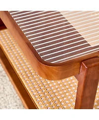Streamdale Walnut Wood & Glass Tea Table with Rattan Detail, Perfect for Home Decor