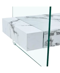 Streamdale 43" Modern Two-Tier Coffee Table Clear Glass, White Marble Texture