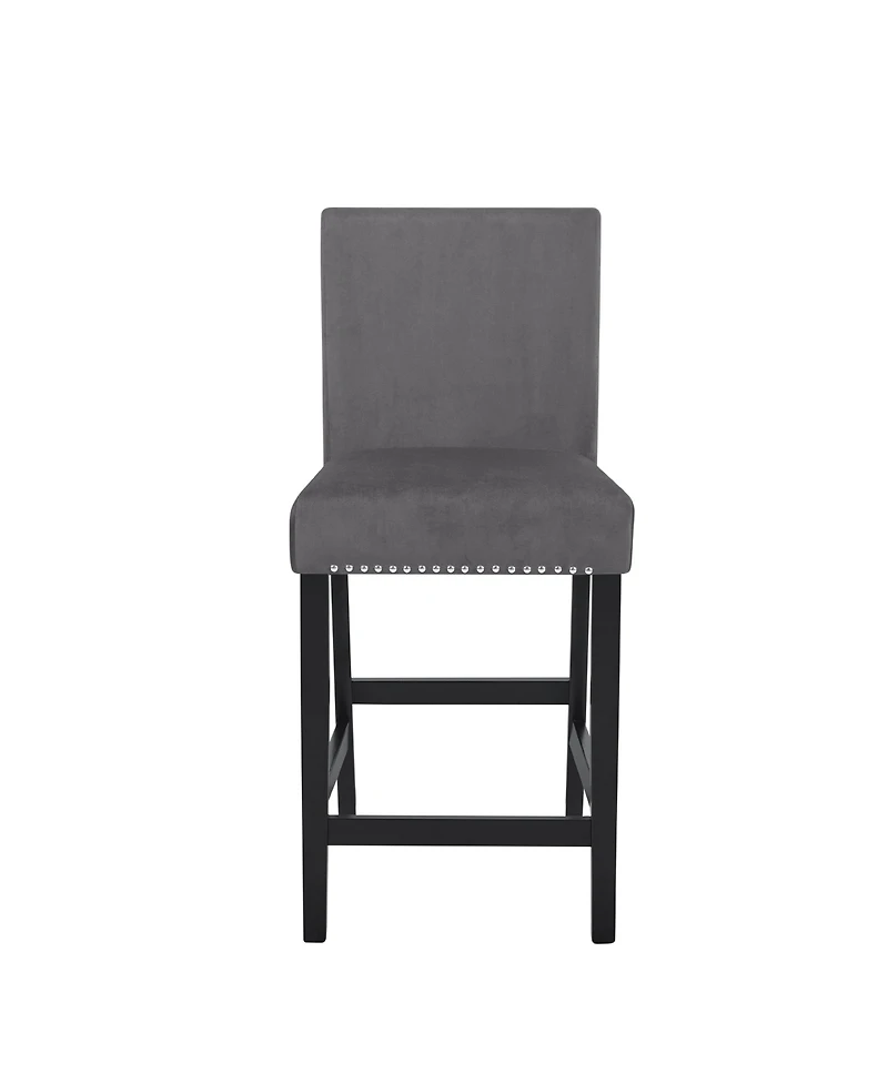 Streamdale Contemporary Velvet Counter Stool with Nailhead Trim, Set of 2, Gray