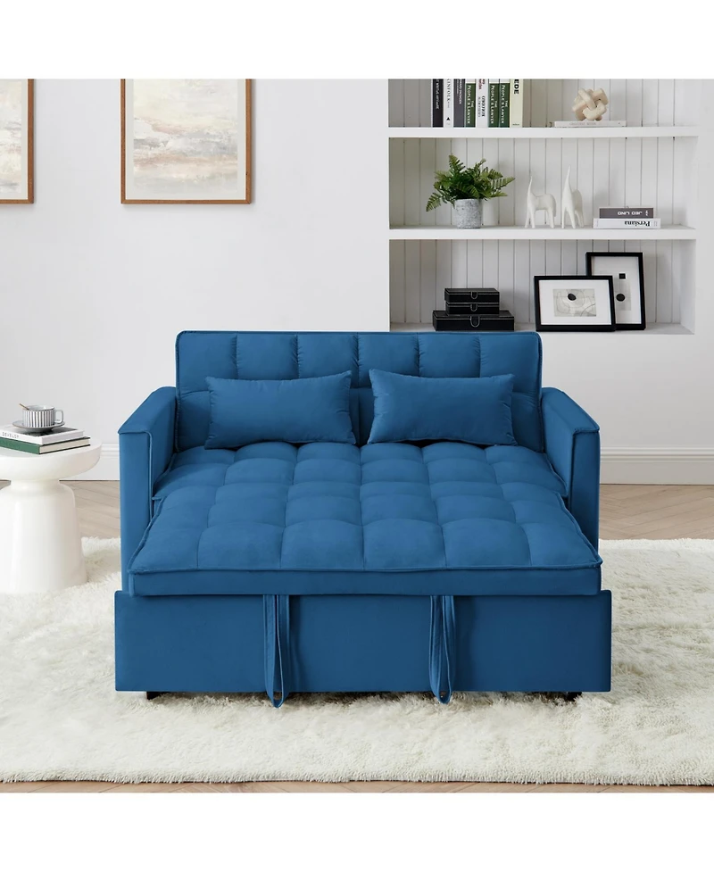 Streamdale 54.33 inch versatile foldable sofa bed in 3 lengths, modern sofa sofa sofa velvet pull-out bed, adjustable back (Blue)