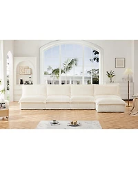 Cream Corduroy Modular Armless Sectional Sofa with Ottoman