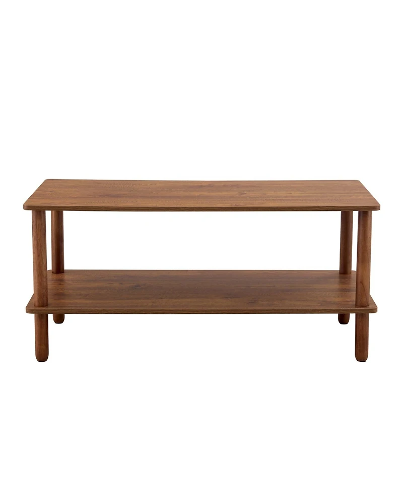 Streamdale Modern 2-Tier Coffee Table with Open Shelf, Rubberwood Legs