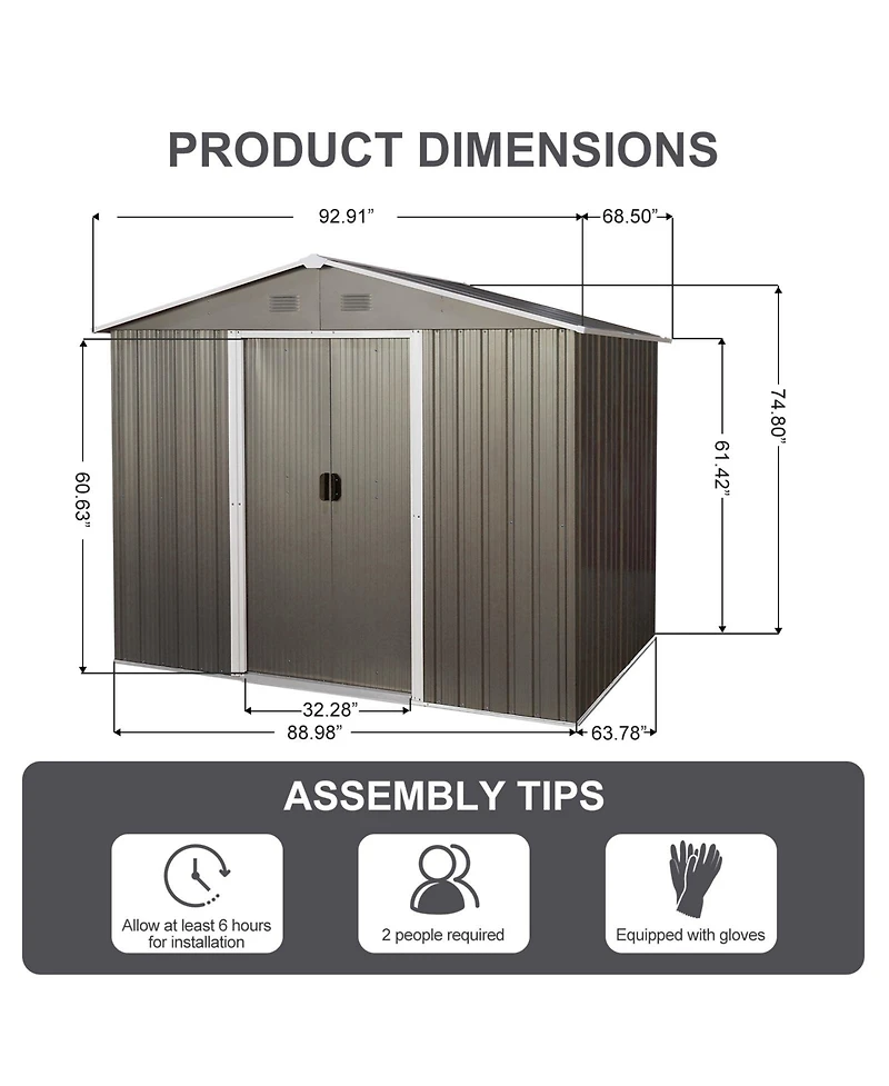 Streamdale Furniture 6FT X 8FT Outdoor Metal Storage Shed With Floor Base, Gray