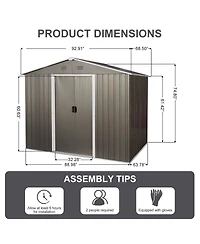 Streamdale Furniture 6FT X 8FT Outdoor Metal Storage Shed With Floor Base, Gray