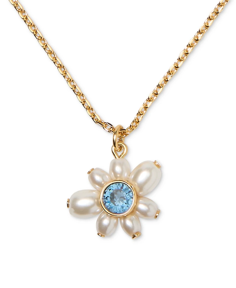 Kate Spade New York Gold-Tone Cubic Zirconia & Imitation Pearl Flower Pendant Necklace, 16" + 3" extender