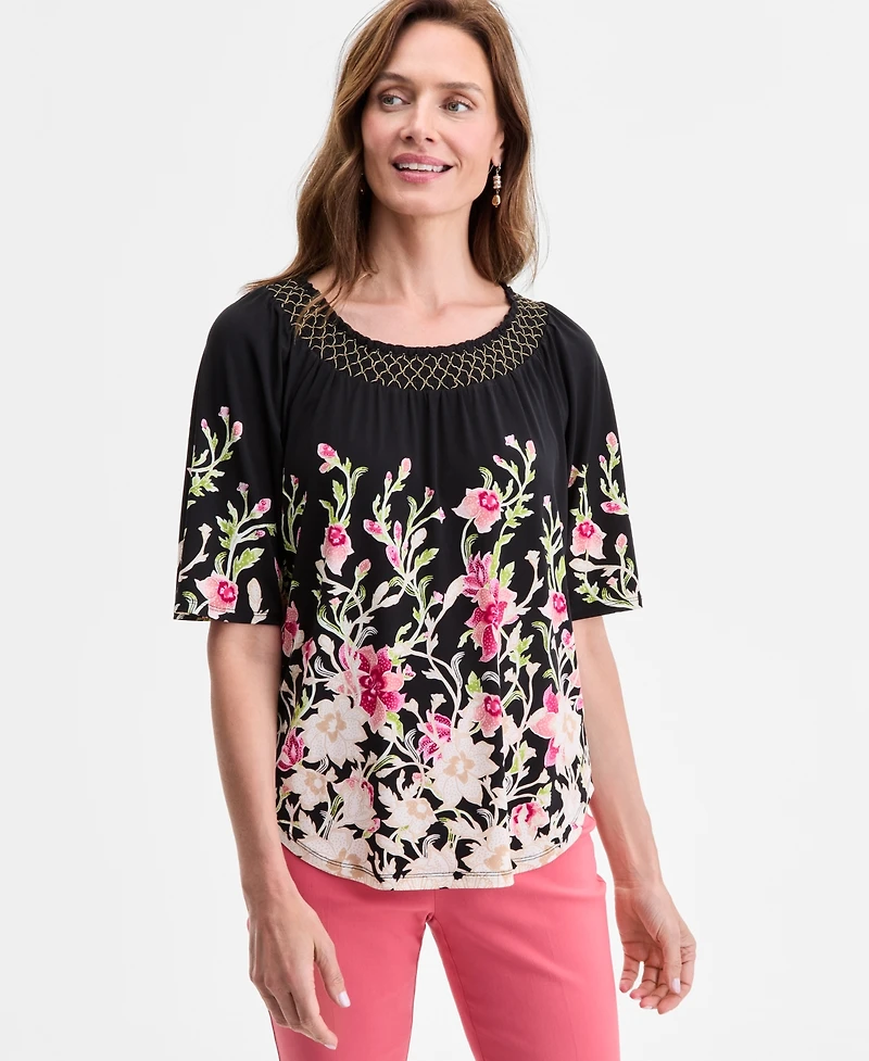 Jm Collection Women's Printed Scoop-Neck Top, Exclusively at Macy's