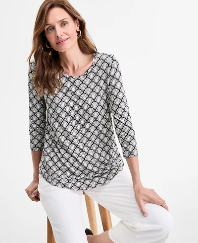 Jm Collection Petite Lisa Geo-Print Scoop-Neck Top, Exclusively at Macy's