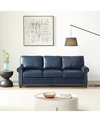 Streamdale FurnitureClassic Living Room Round Arm with Silver Nails Sofa Navy Blue Faux Leather