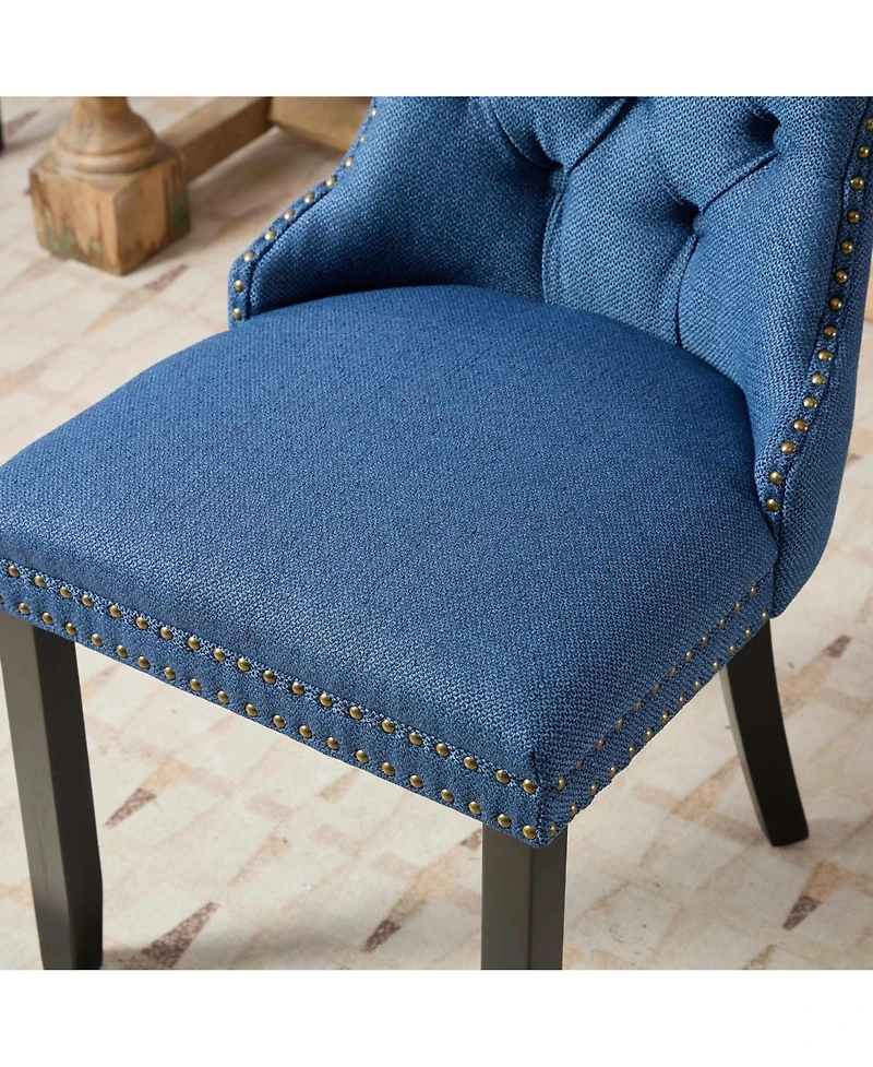Streamdale Nikki Tufted Upholstered Linen Dining Chair (Set of 2), Blue Linen