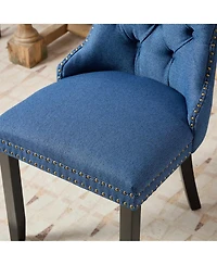 Streamdale Nikki Tufted Upholstered Linen Dining Chair (Set of 2), Blue Linen