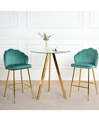Streamdale Green Velvet Bar Chairs with Glass Top and Gold Legs (Set of 3)