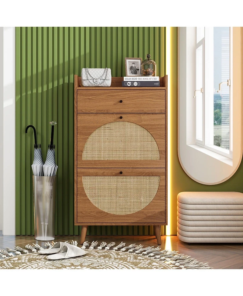 Streamdale Rattan, Allen 2 door 1 drawer cabinet, shoe rack, double layer, suitable for entrance