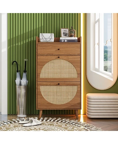 Streamdale Rattan, Allen 2 door 1 drawer cabinet, shoe rack, double layer, suitable for entrance