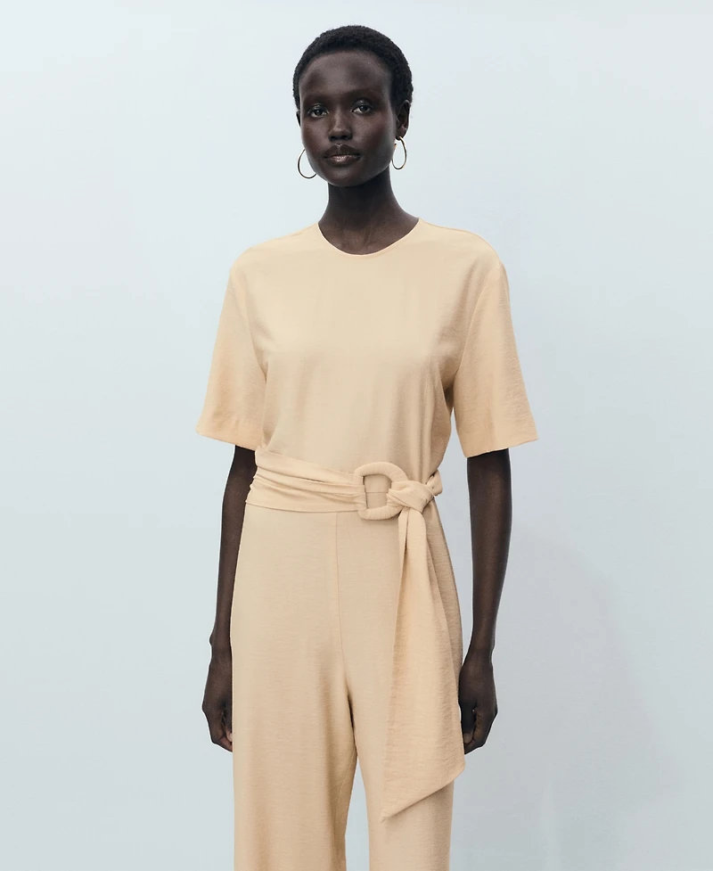 Mango Women's Straight-Fit Short-Sleeved Jumpsuit