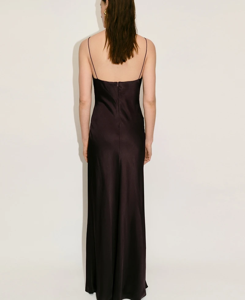 Mango Women's Gathered V-Neckline Satin Dress