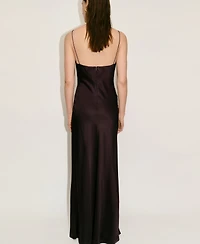 Mango Women's Gathered V-Neckline Satin Dress