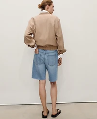 Mango Women's Frayed Hem Denim Bermuda Shorts