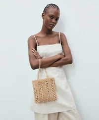 Mango Women's Metal Rings Natural Fiber Bag